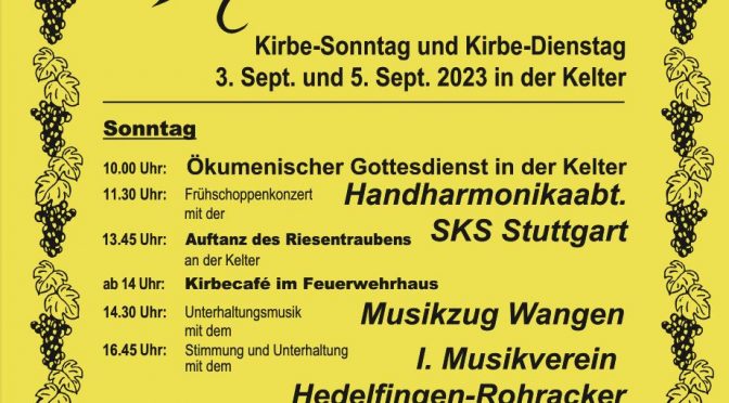 Kirbe und Krämermarkt in Hedelfingen 3.9.+5.9.2023