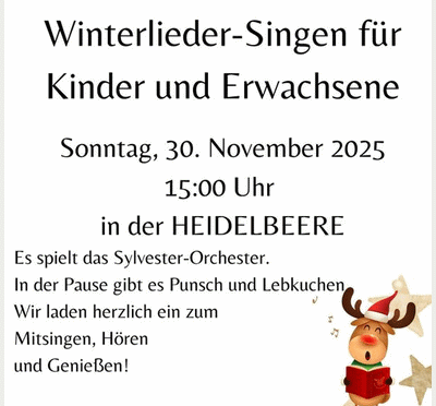 Weihnachts- und Winterlieder-Singen 30.11.2025 – 15 Uhr