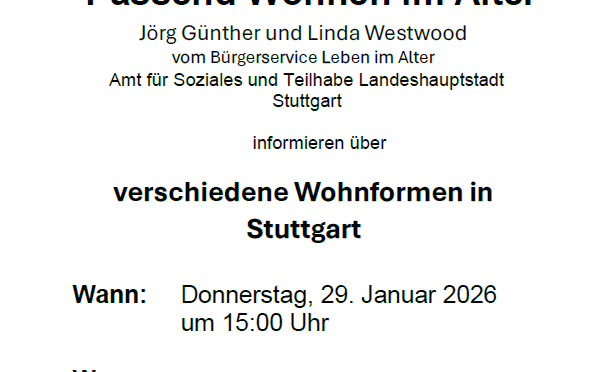 StadtSeniorenRat: Passend Wohnen im Alter – Do 29.1.2026 -15 Uhr