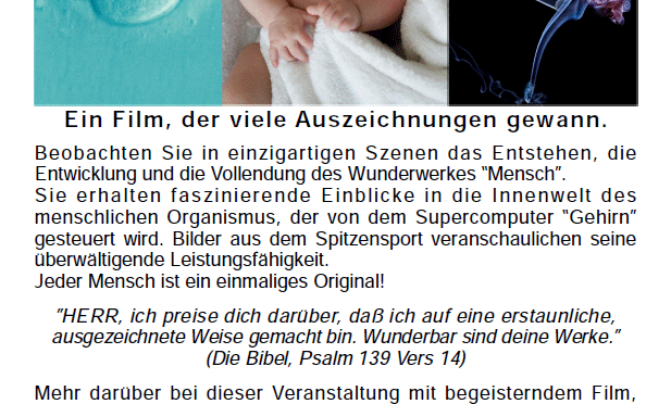 Missionsgemeinde Stuttgart-Wangen: Film: Wunderwerk Mensch 21. März 2026