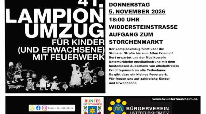41. Untertürkheimer Kinder-Lampionumzug Do, 5. November 2026 18:00 Uhr